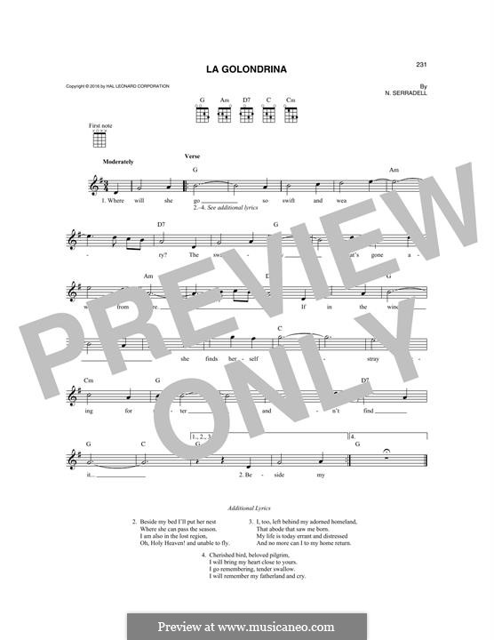 La Golondrina: For mandolin by Narciso Serradell