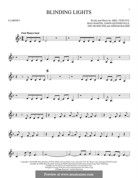Blinding Lights (The Weeknd): para clarinete by Max Martin, Abel Tesfaye, Ahmad Balshe, Jason Quenneville, Oscar Holter
