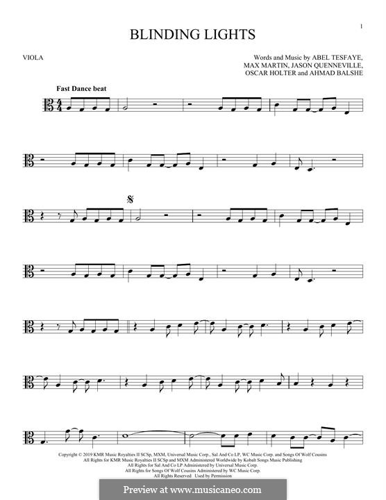 Blinding Lights (The Weeknd): para viola by Max Martin, Abel Tesfaye, Ahmad Balshe, Jason Quenneville, Oscar Holter