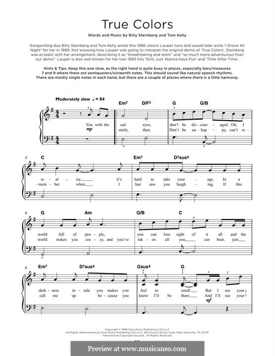 True Colors: Para Piano by Billy Steinberg, Tom Kelly