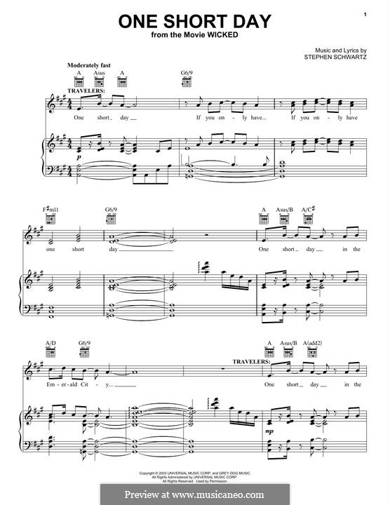 One Short Day (from Wicked): For voice and piano or guitar (2024) by Stephen Schwartz