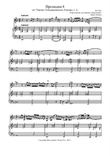Prelude and Fugue No.8 in E Flat Minor, BWV 853: Prelude, for violin and piano by Johann Sebastian Bach