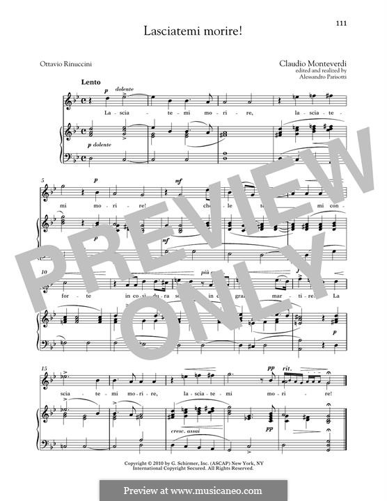 L'Arianna (Ariadne): Lasciatemi morire (High Voice) by Claudio Monteverdi