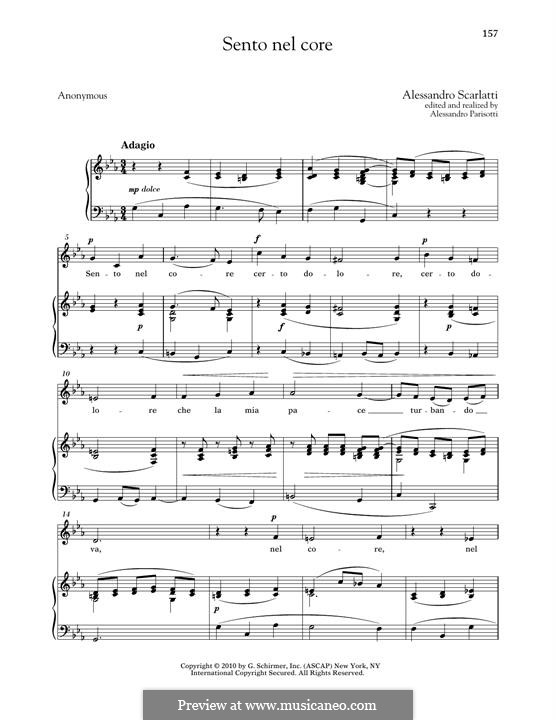 Sento nel core: Low Voice by Alessandro Scarlatti
