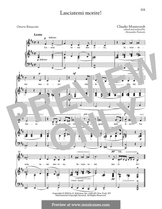 L'Arianna (Ariadne): Lasciatemi morire (Low Voice) by Claudio Monteverdi