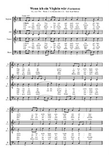 Wenn ich ein Vöglein wär: 4-stimmig gem. Chor, in Varianten, mit Piano by folklore
