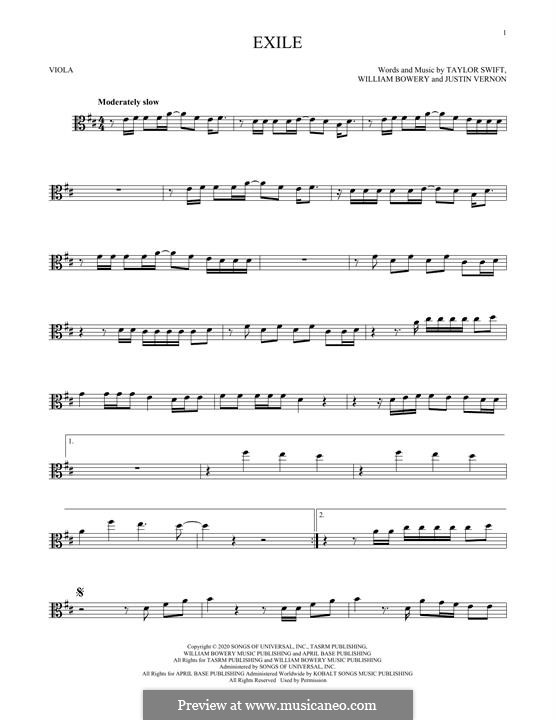 Exile (feat. Bon Iver): para viola by Justin Vernon, Taylor Swift, William Bowery