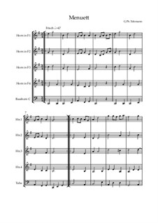 Minuet in G Major for Flute and Piano: Version für 5 Hörner by Georg Philipp Telemann