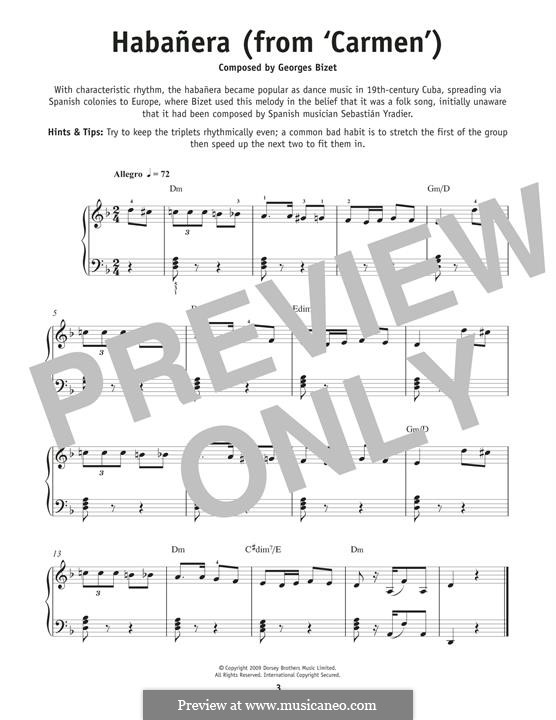 Habanera (Printable Scores): Para Piano by Georges Bizet