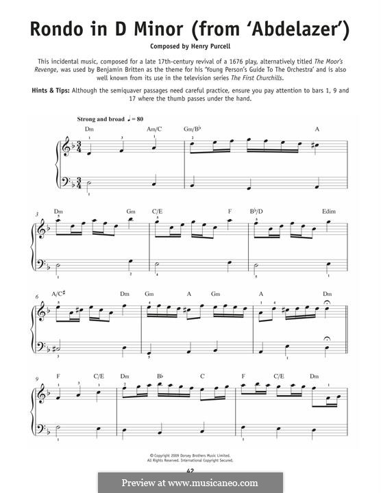Abdelazer, or The Moor's Revenge, Z.570: Rondo. Arrangement for piano by Henry Purcell