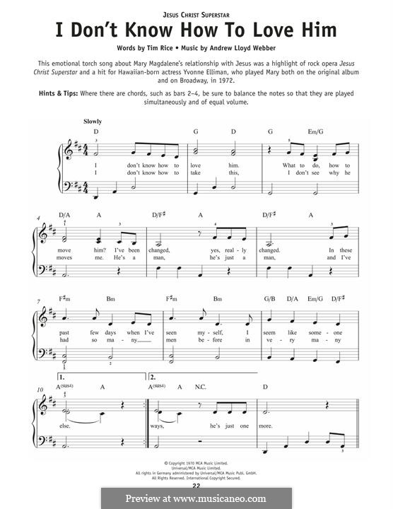 I Don't Know How to Love Him: Para Piano by Andrew Lloyd Webber