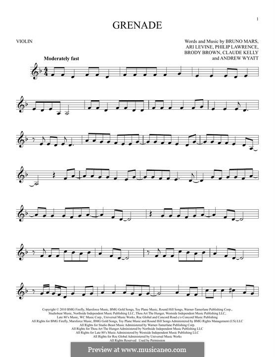 Grenade: para violino by Andrew Wyatt, Ari Levine, Christopher Steven Brown, Claude Kelly, Bruno Mars, Philip Lawrence