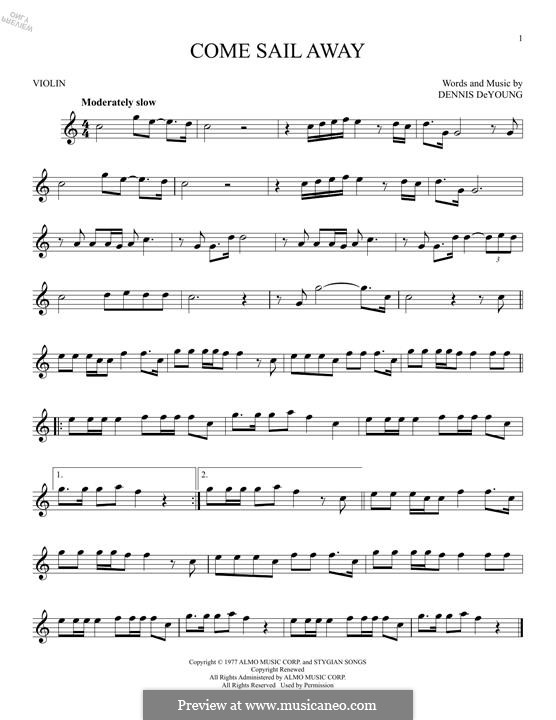 Come Sail Away (Styx): para violino by Dennis DeYoung
