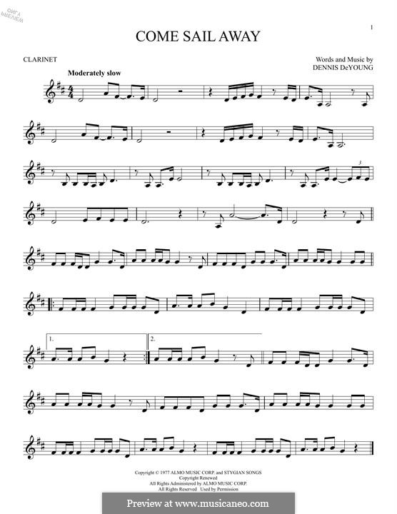 Come Sail Away (Styx): para clarinete by Dennis DeYoung