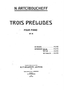 Three Preludes, Op.18: Para Piano by Nikolaï Vasilyevich Artsybushev