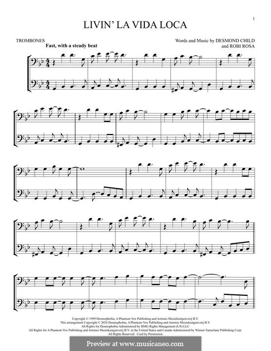Livin' la vida loca (Ricky Martin): For two trombones by Desmond Child, Robi Rosa