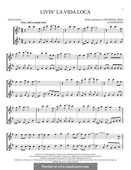 Livin' la vida loca (Ricky Martin): para dois alto saxophones by Desmond Child, Robi Rosa