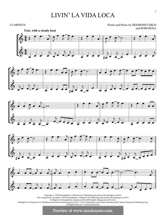 Livin' la vida loca (Ricky Martin): para duas clarinetas by Desmond Child, Robi Rosa