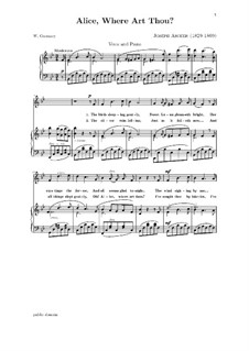 Alice, Where Art Thou: Piano-vocal score (high quality sheet music) by Joseph Ascher