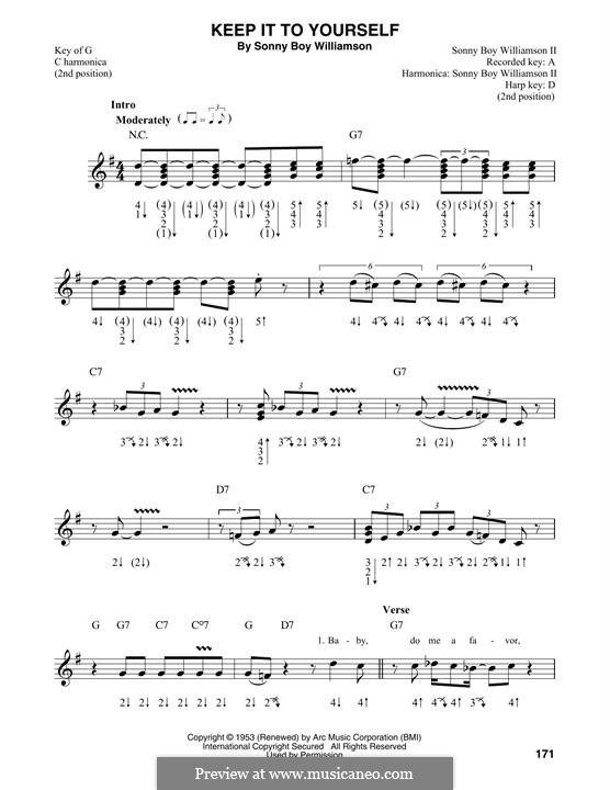 Keep It To Yourself: For harmonica by John Lee Williamson