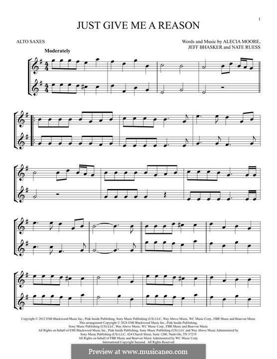 Just Give Me a Reason (Pink): para dois alto saxophones by Alecia Moore, Jeff Bhasker, Nathaniel Ruess