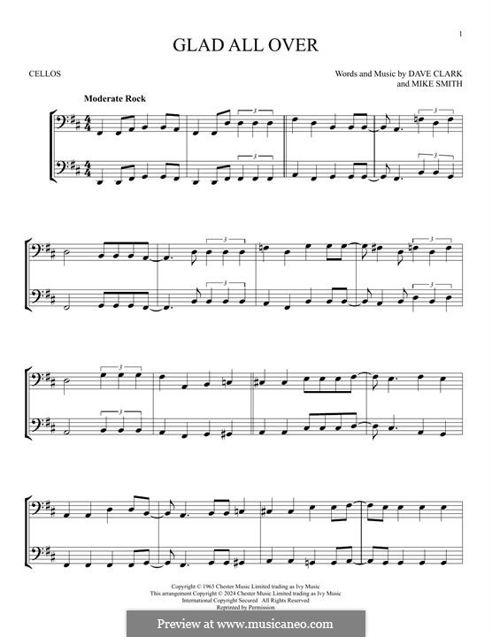 Glad All Over (The Dave Clark Five): para dois violoncelo by Dave Clark, Larry Michael  Smith