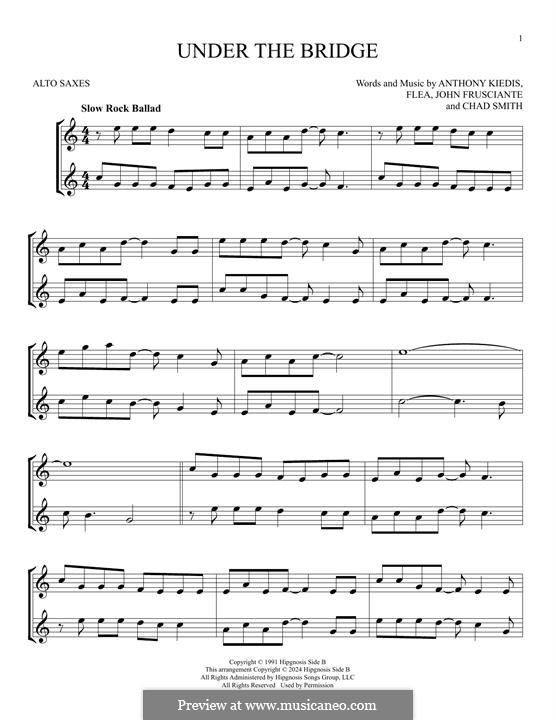 Under the Bridge (Red Hot Chili Peppers): para dois alto saxophones by Flea, Anthony Kiedis, Chad Smith, John Frusciante