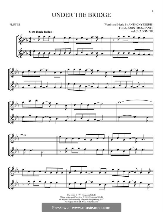 Under the Bridge (Red Hot Chili Peppers): para duas flautas by Flea, Anthony Kiedis, Chad Smith, John Frusciante