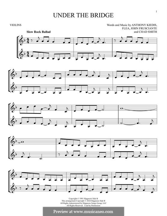 Under the Bridge (Red Hot Chili Peppers): para dois violinos by Flea, Anthony Kiedis, Chad Smith, John Frusciante