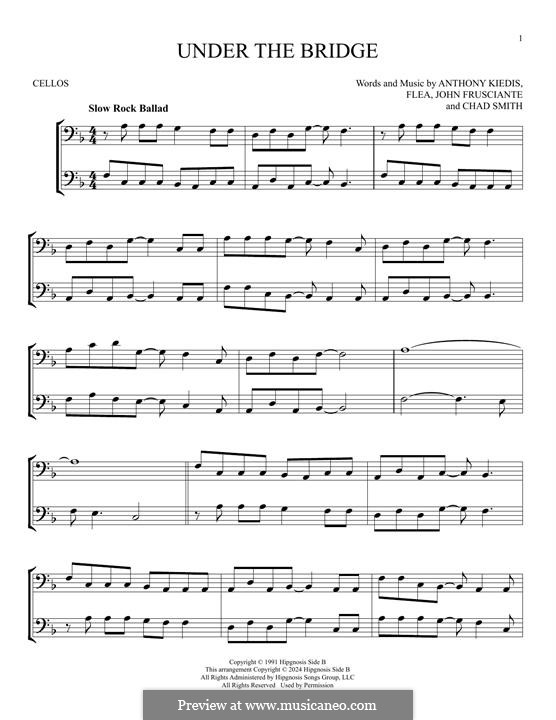 Under the Bridge (Red Hot Chili Peppers): para dois violoncelo by Flea, Anthony Kiedis, Chad Smith, John Frusciante