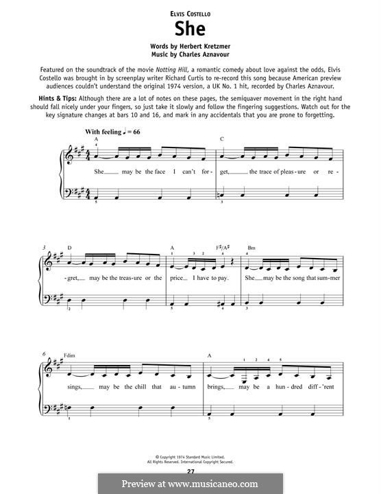 She: Para Piano by Charles Aznavour