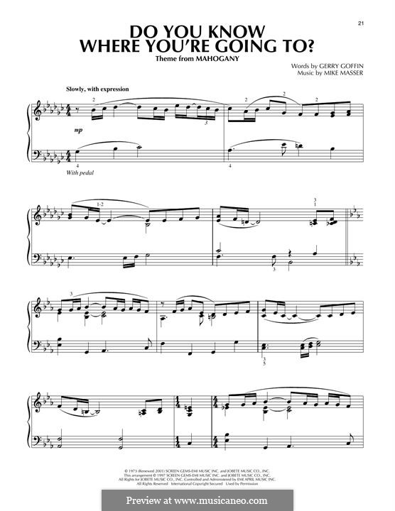Do You Know Where You're Going To? (Diana Ross): Para Piano by Gerry Goffin, Michael Masser