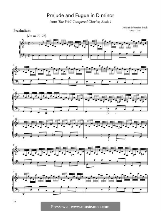 Prelude and Fugue No.6 in D Minor, BWV 851: Para Piano by Johann Sebastian Bach
