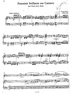 Fantasia Brilliant on Themes from 'Carmen' by Bizet for Flute and Piano: partitura, parte solo by François Borne