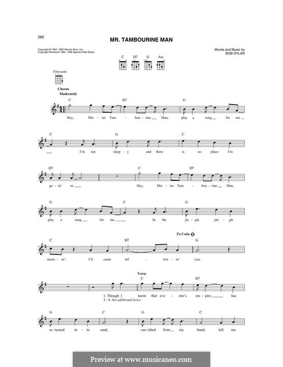 Mr. Tambourine Man: For mandolin by Bob Dylan