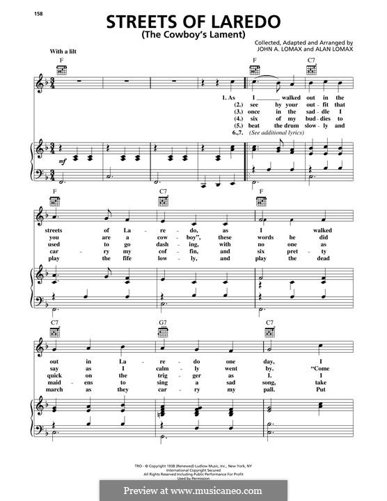 The Streets of Laredo: Para vocais e piano (ou Guitarra) by folklore