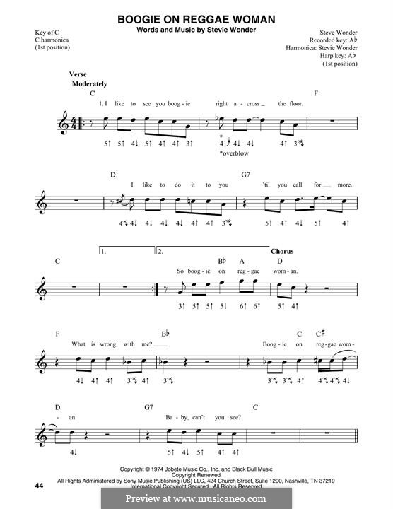Boogie on Reggae Woman: For harmonica by Stevie Wonder