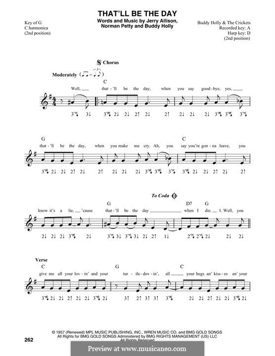 That'll Be the Day: For harmonica by Buddy Holly, Jerry Allison, Norman Petty