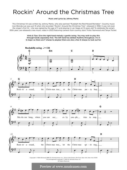 Rockin' Around the Christmas Tree: Para Piano by Johnny Marks