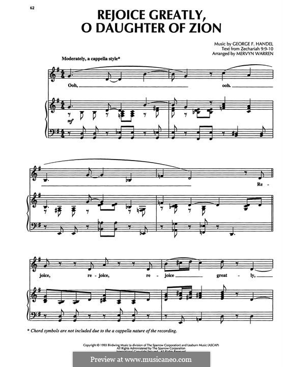 No.18 Rejoice Greatly, O Daughter of Zion: Para vocais e piano (ou Guitarra) by Georg Friedrich Händel
