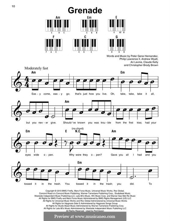 Grenade: Para Piano by Andrew Wyatt, Ari Levine, Christopher Steven Brown, Claude Kelly, Bruno Mars, Philip Lawrence