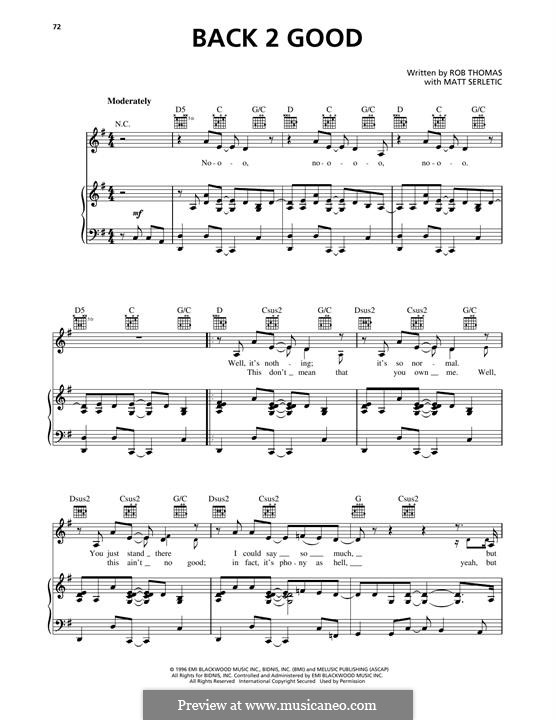 Back 2 Good (Matchbox Twenty): Para vocais e piano (ou Guitarra) by Matt Serletic, Rob Thomas