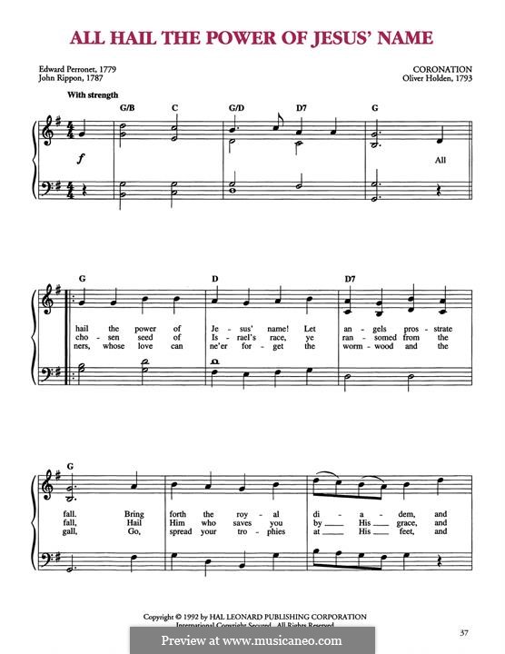 All Hail the Power of Jesus' Name: Para Piano by Oliver Holden