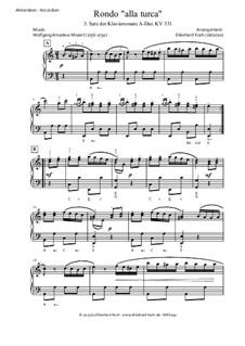 Rondo alla turca: Hauptthema, für Akkordeon by Wolfgang Amadeus Mozart