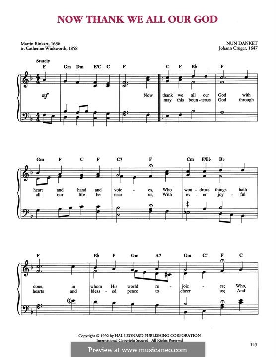 Now Thank We All Our God: Para Piano by Johann Crüger