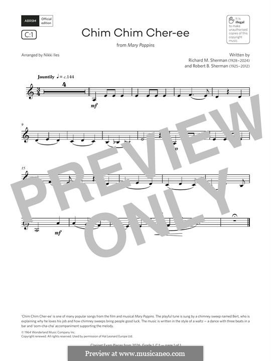 Chim Chim Cher-ee (from Mary Poppins): para clarinete by Richard M. Sherman, Robert B. Sherman