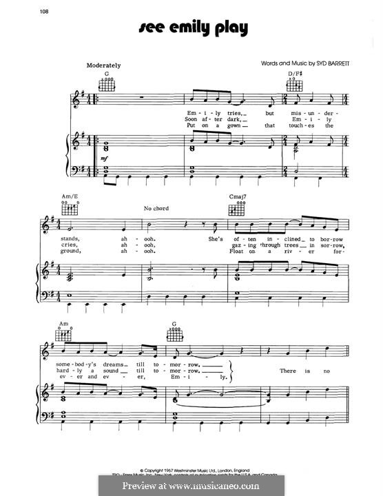 See Emily Play (Pink Floyd): Para vocais e piano (ou Guitarra) by Syd Barrett