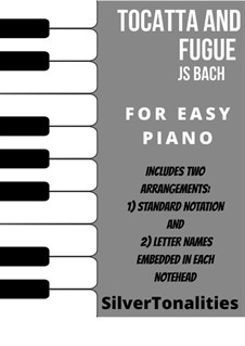 Toccata and Fugue in D Minor, BWV 565: For easy piano sheet music combo by Johann Sebastian Bach