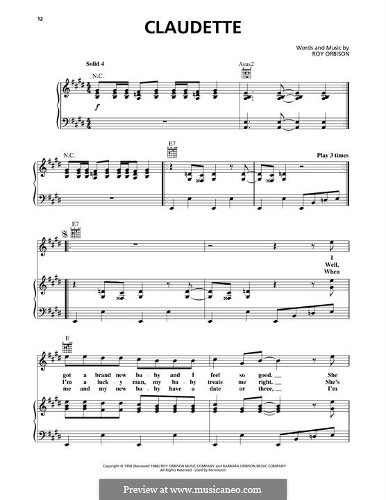 Claudette (The Everly Brothers): Para vocais e piano (ou Guitarra) by Roy Orbison