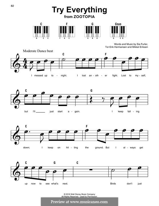 Try Everything (from Zootopia) Shakira: Para Piano by Mikkel Storleer Eriksen, Sia Furler, Tor Erik Hermansen